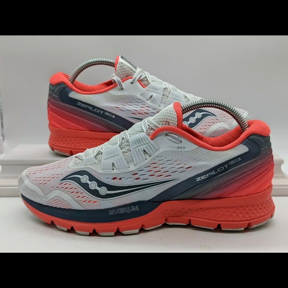 Saucony Women's White and Coral Zealot 3 Athletic Running Shoes